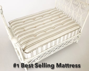 Dollhouse Bedding, Miniature Dollhouse Mattress, Miniature Furniture, Beige and Grey Mattress, Dollhouse Furniture, Dollhouse Miniatures