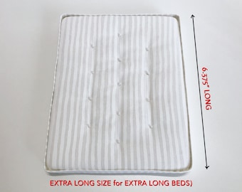 Dollhouse Bedding, White Dollhouse Mattress - EXTRA LONG, Plain White Striped Ticking, 1/12 Scale, Double Bed Size, Miniature Mattress, Gift