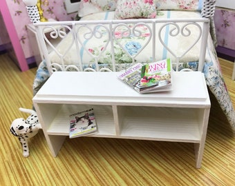 Miniature White Dollhouse Furniture, Sturdy Wood Doll Shelf, 3 pc Doll Decor, Dolls Bedroom Set, Mother's Day Gift, Gift for Grandma, Sister