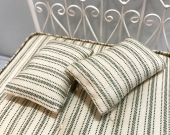 Dollhouse Bedding, Miniature Beige Dollhouse Pillows, Rustic Farmhouse Ticking Striped, French Vintage, 1/12 Scale, Dollhouse Furniture