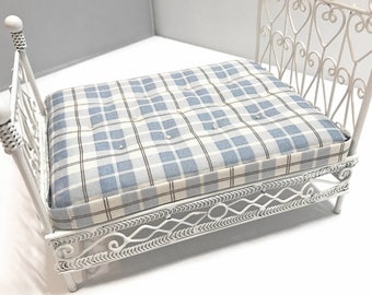 Dollhouse Bedding, Blue Plaid Miniature Dollhouse Mattress, 1/12 Scale, Double Bed Size, Doll Bedding, Dollhouse Furniture, Doll Collector