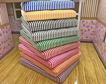 Dollhouse Bedding, Ticking Striped Dollhouse Mattress, 1/12 Scale, Double Bed Size, Dollhouse Furniture, Miniature Mattress, Various Colours