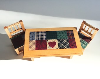 Miniature Farmhouse Table Set, Modern Wood Dollhouse Furniture, Tiny Kitchen Miniatures, Mother’s Day Gift, Father’s Day Gift, Grad Gift