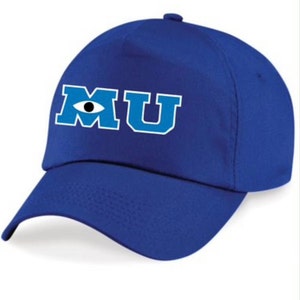 May include: Blue baseball cap with a white "MU" logo and a blue eye in the "M".
