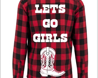 Unisex Checked flannel let’s go girls  shirt | country music merch | gifts for her | country tee western shirt | country festival