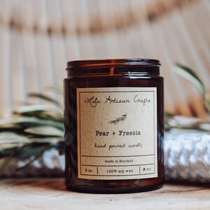 Peer & Freesia | Candle | Organic Soy Wax | Vegan | Zero Waste | Sustainable |Personalised | Gift | 6oz