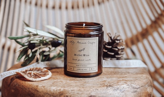 Mulled Wine Scented Hand Poured Candle With Lid Organic Soy Wax  Personalised 170 Ml 6 Oz Christmas Gift Advent 