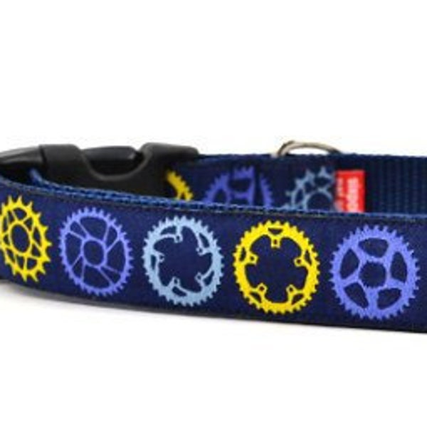 Bicycle Sprocket Design Dog Collar - Navy