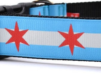 Chicago Flag Dog Collar - Wide Medium