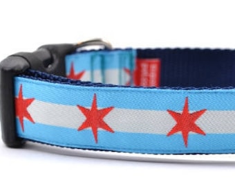 Chicago Flag Dog Collar - Medium