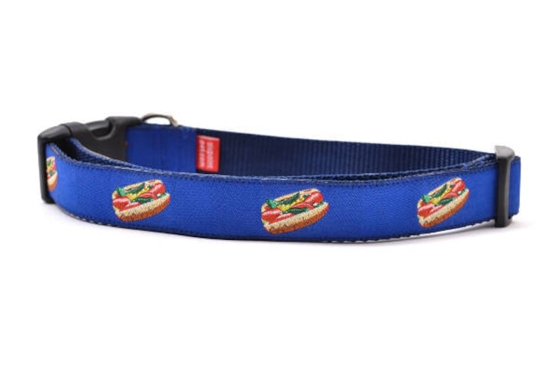 Chicago Style Hot Dog Dog Collar Navy Large image 1