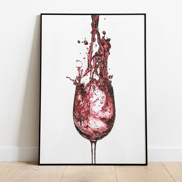 Red Wine Splash Print - Original Illustration | Dining / Kitchen / Bar Wall Art | Alcohol Lover Gift for Him / Her | Poster