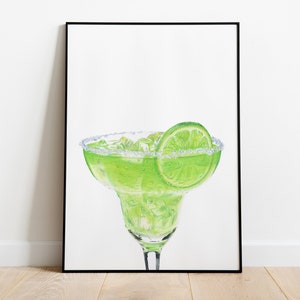 Margarita Cocktail Print - Original Marker Illustration | Esszimmer / Küche / Bar Wandkunst | Alkohol Liebhaber Geschenk für Ihn / Sie | Poster