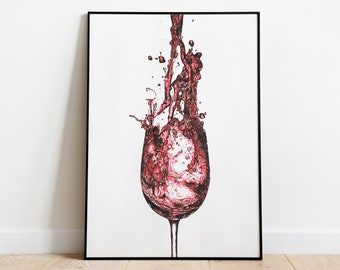 Red Wine Splash Print - Original Illustration | Dining / Kitchen / Bar Wall Art | Alcohol Lover Gift for Him / Her | Poster