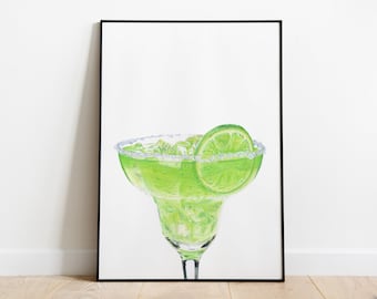 Margarita Cocktail Print - Original Marker Illustration | Dining / Kitchen / Bar Wall Art | Alcohol Lover Gift for Him / Her | Poster