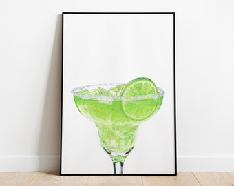 Margarita Cocktail Print - Original Marker Illustration | Dining / Kitchen / Bar Wall Art | Alcohol Lover Gift for Him / Her | Poster