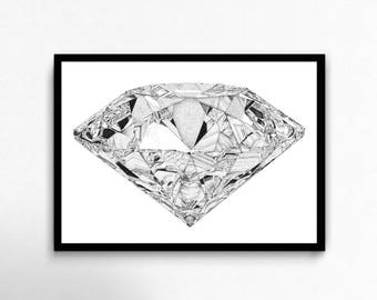 Diamond Illustration Print - Original Diamond Art, Mothers Day, Geometric Print, Black and White Ink, Celebration