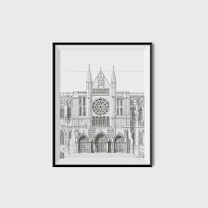 Cathedral Illustration Print - Original Architectural Drawing, France Cathedral, Religious Art Print, Wall Art, Mothers day