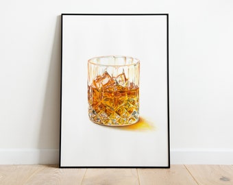Whiskey Print - Original Illustration | Dining / Kitchen / Bar Wall Art | Alcohol Lover Gift for Him / Her | Poster