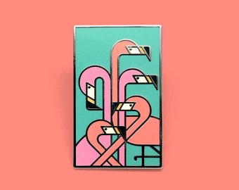 Pin de solapa esmaltado con flamencos Art Déco // Aventura de playa de verano vintage, explora la cabaña de surf, surfea en Las Vegas, regalo
