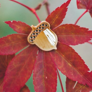 Acorn Enamel Lapel Pin Badge / Autumn Fall Inspired Soft Enamel Pin Antique Brass Nut Tree Forest Woods Nature Pinecone
