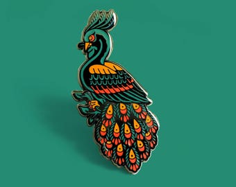 Peacock Hard Enamel Pin // Artist Series pin by Grey Days //  Brooch Gift Christmas Lapel Pin Hipster gift Mayura