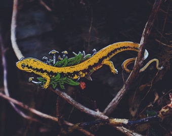 Salamander Lapel Pin / Artist Series Pin by Logan Schmitt / Lizard Mushroom Botanical Mycology agaric Amanita muscari Gift