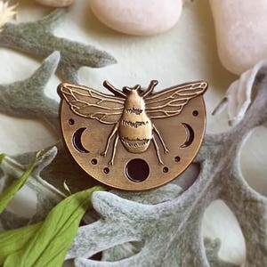 Lunar Bee Lapel Pin // Artist Series pin by Jess Polanshek // Honeybee Bumblebee Autumn Fall Inspired Three-dimensional Brass Gift