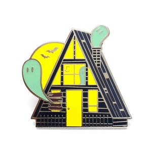 Haunted Halloween A-Frame Enamel Lapel Pin Badge // Haunted House Ghost Glow In The Dark Spooky Creepy Vintage Camping Adventure Explore image 4