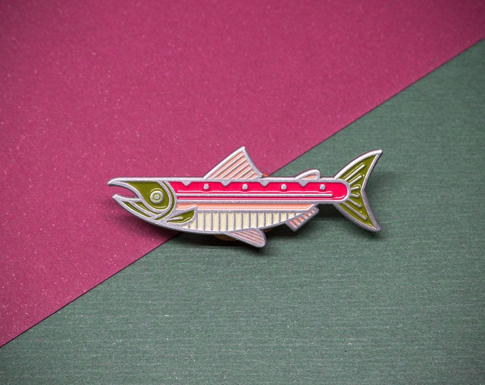 Sockeye Salmon Fish Enamel Lapel Pin Badge // Gift for Fly Fisherman Fishing Angler PNW Pacific