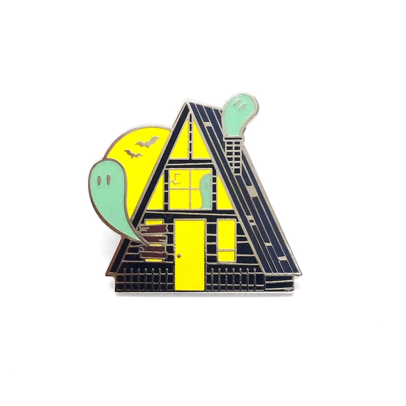 Haunted Halloween A-Frame Enamel Lapel Pin Badge // Haunted House Ghost Glow In The Dark Spooky Creepy Vintage Camping Adventure Explore image 4