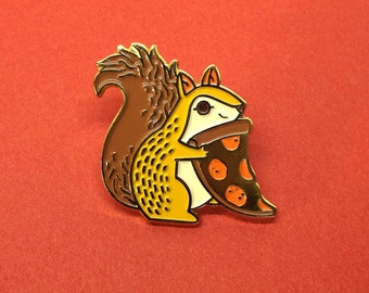 Trash Squirrel Pizza Enamel Lapel Pin Badge // Artist Series pin by Teagan White // Gold Cheese Pepperoni Squirrel Gift Forest Autumn Fall