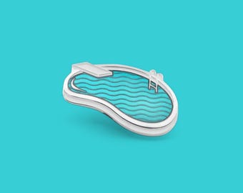 Swimming Pool Enamel Lapel Pin / Summer Kidney Swimmer Colorful Dive In Swim Club Leisure Splash Zone Gift