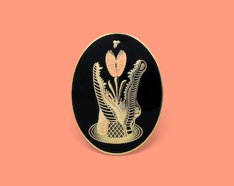 Alligator Venus Fly Trap Enamel Lapel Pin / Artist Series Pin by Jared Tuttle / Gold Botanical Animal Crocodile Reptile