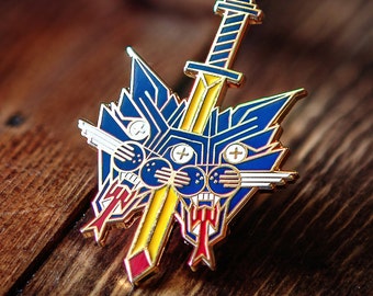 Cat Dagger Enamel Lapel Pin Badge // Artist Series pin by Brian Steely // Gold Monoline Three Eyed Mystical Cat Dagger Sword