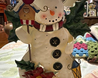 Christmas Snowman Tin, Candleholder, Homeco, Vintage, Home Interiors, Decor, Rilla2u