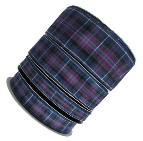 Scottish Tartan Blue Polyester Double Sided Ribbon 25mm Bows