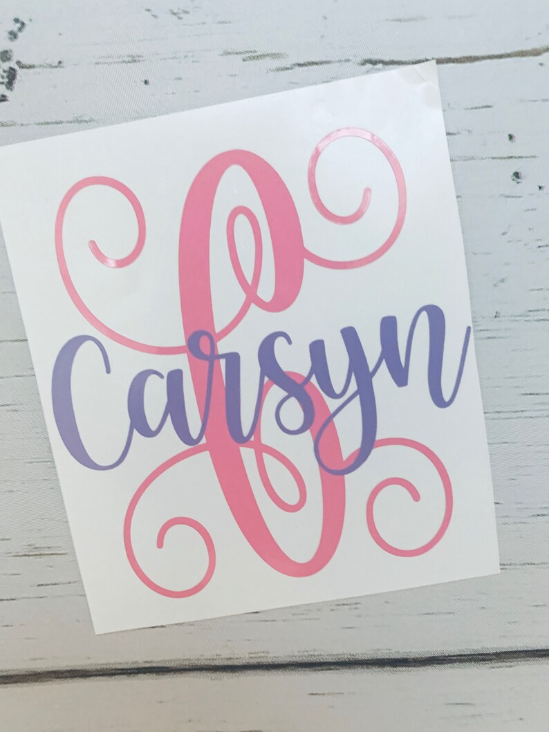 Custom Cursive Name with Initial Decal Sticker Etsy