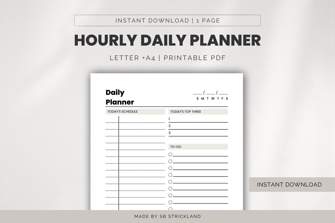 Hourly Daily Planner Printable, A4 Letter Size (digital Download ...