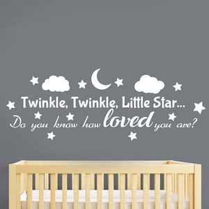 Twinkle Twinkle Little Star calcomanía de pared canción de cuna diciendo pegatina vinilo letras guardería cita arte de la pared hogar habitación del bebé decoración cartel regalo hq13
