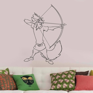 Robin Hood Wall Decal Custom Disney Character Vinyl Sticker vintage Cartoon Art Archer Animal Decorations for Home Kids Room Decor rnh1