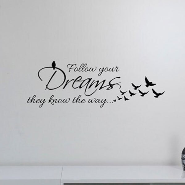 Follow Your Dreams Wall Decal Vinyl Sticker Inspirational Quote Lettering Motivational Saying Flying Birds Creative Art Home Room Decor hq55