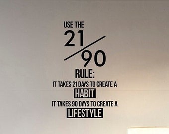 21/90 Rule Inspirational Quote Wall Decal Vinyl Sticker Sports Fitness Habit Lifestyle Motivational Wall Art Office Gym Workout Decor hq53