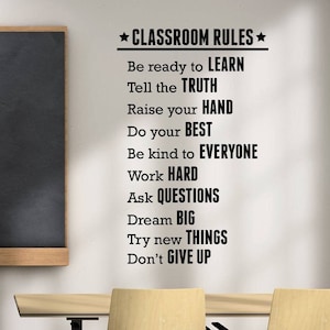 Calcomanía de reglas para el aula, pegatina de vinilo para pared, póster con letras, estudio, educación, escuela motivacional, arte de pared, regalo para profesores, decoración ed6