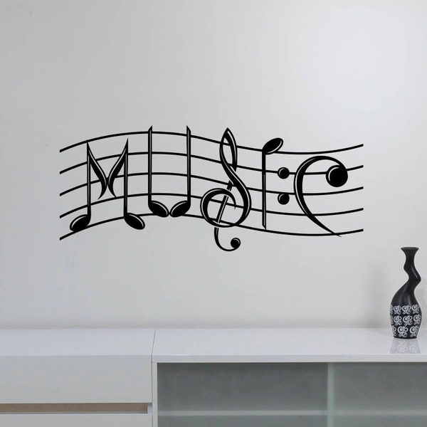 Music Wall Decal Vinyl Sticker Treble Clef Notes Keys Creative Musical Sign Word Decorations Home Room Bedroom Studio Decor Gift Poster mn6