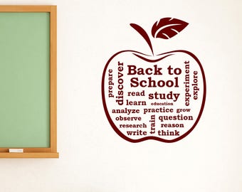 Apple Back To School Decal Wall Words Sticker Vinyl Lettering Education Quote Learning Study Art Classroom Motivational Wall Decor ed12