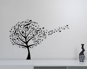 Music Tree Wall Decal Birds Music Notes Treble Clef Vinyl Sticker Melody Musical Creative Art Decorations for Home Room Classroom Decor mn3