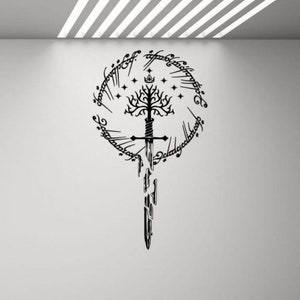 Naklejka ścienna One Ring Naklejka winylowa Elficki pierścień Drzewo Gondoru Miecz Sztuka ścienna Miłośnik książek Prezent Magiczny wystrój Biblioteka Plakat Dzieci Znak 3081