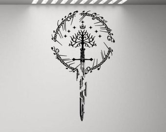 One Ring Wall Decal Vinyl Sticker Elvish Ring Tree of Gondor Sword Wall Art Book Lover Gift Magic Decor Library Poster Kids Sign 3081