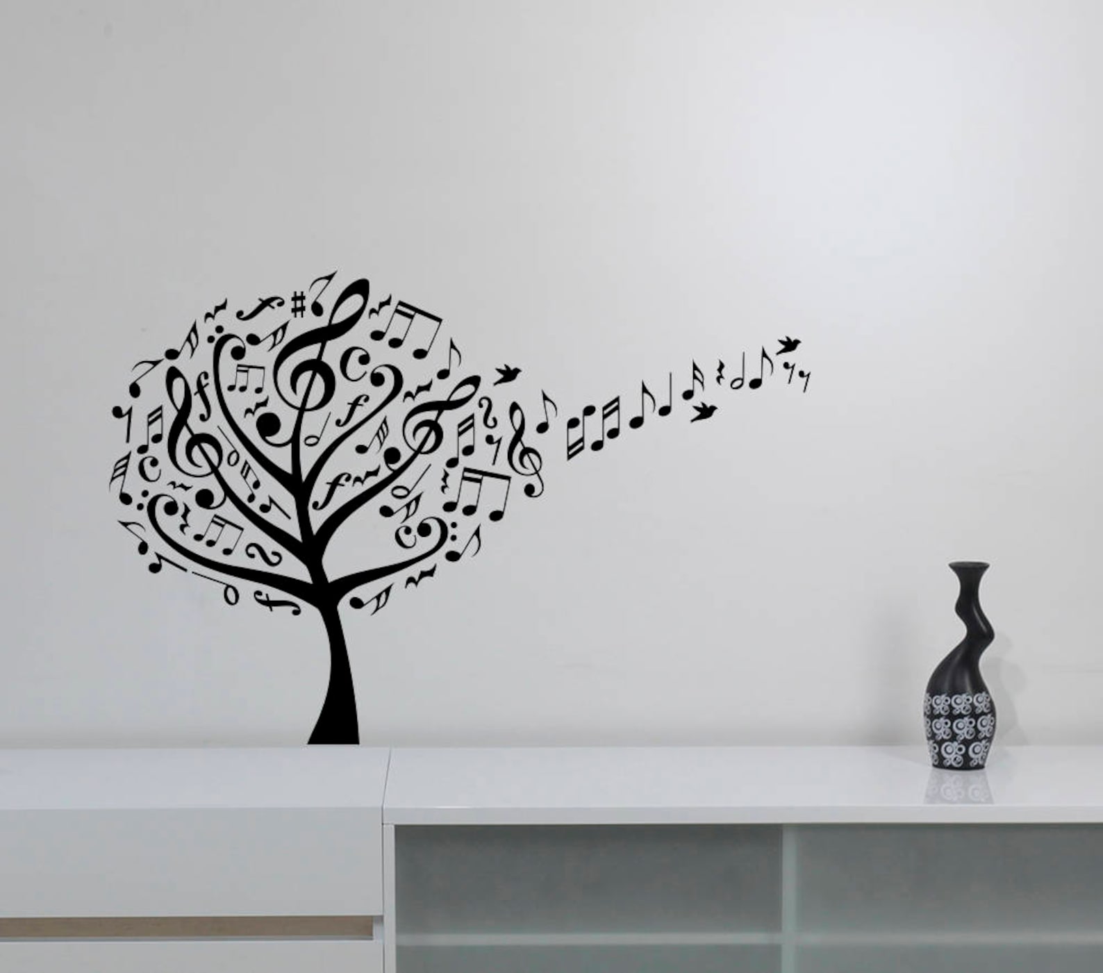 Music Tree Wall Decal Birds Music Notes Treble Clef Vinyl Etsy